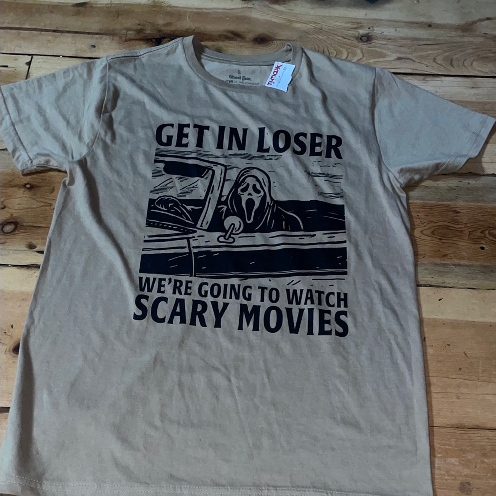 Get in Loser- Ghost Face Graphic Tan Short Sleeve Tee, size small - Picture 3 of 3